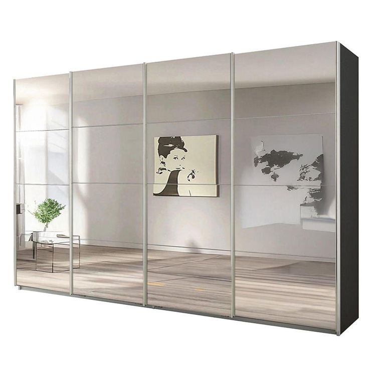 Beluga Extra Sliding Wardrobe - 361cm - 4 Door - Mirrored - Graphite