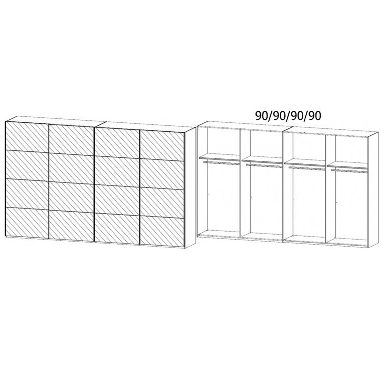 Beluga Extra Sliding Wardrobe - 361cm - 4 Door - Mirrored - Graphite