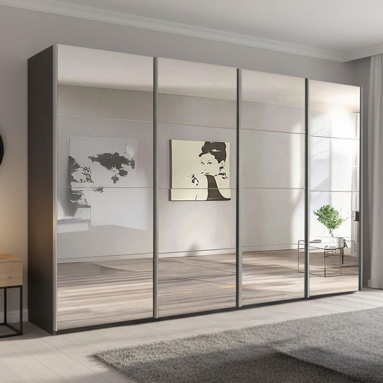 Beluga Extra Sliding Wardrobe - 361cm - 4 Door - Mirrored - Graphite
