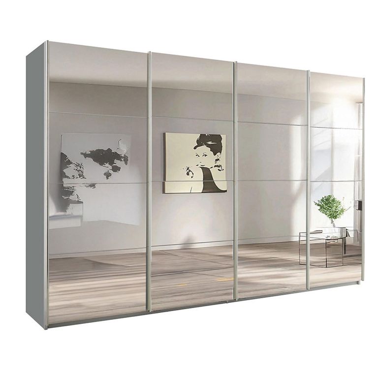 Beluga Extra Sliding Wardrobe - 361cm - 4 Door - Mirrored - Silk Grey