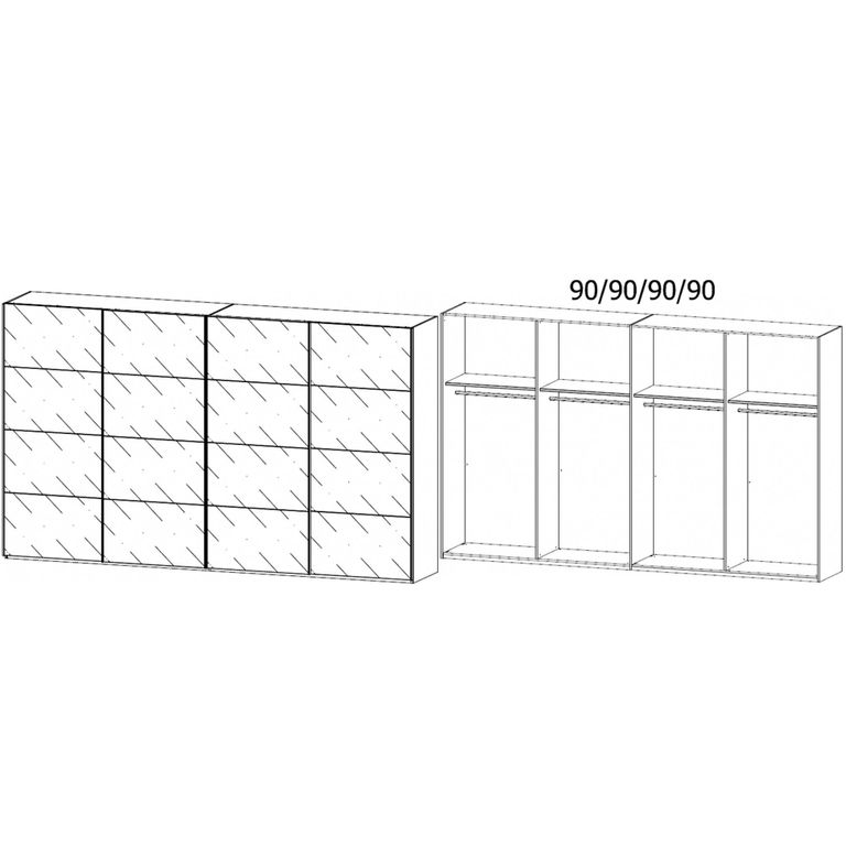 Beluga Extra Sliding Wardrobe - 361cm - 4 Door - Alpine White & Basalt Glass