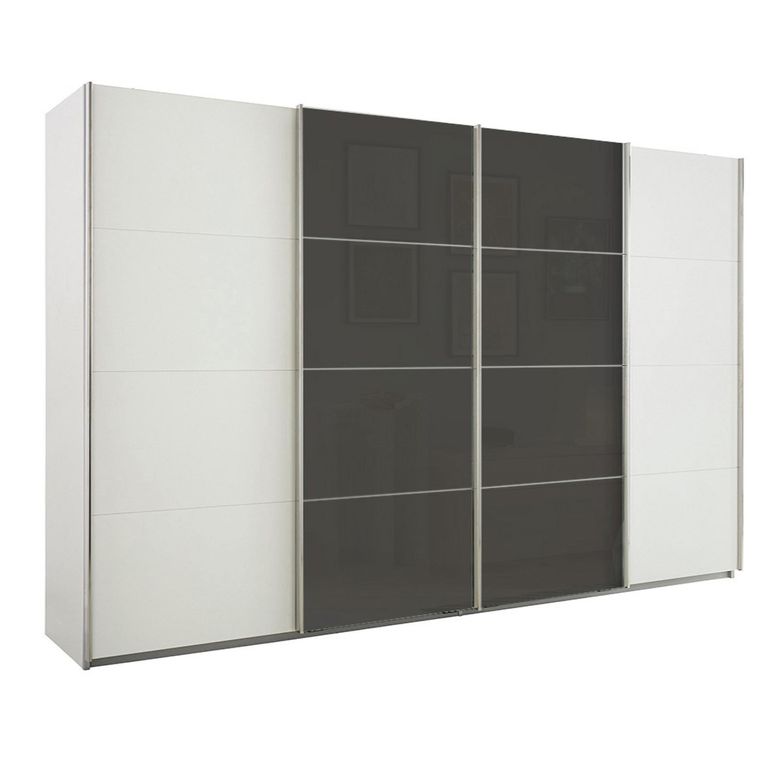 Beluga Extra Sliding Wardrobe - 361cm - 4 Door - Alpine White & Basalt Glass Front