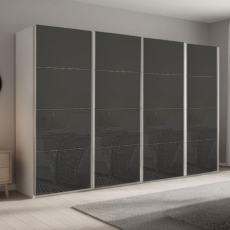 Beluga Extra Sliding Wardrobe - 361cm - 4 Door - Alpine White & Basalt Glass