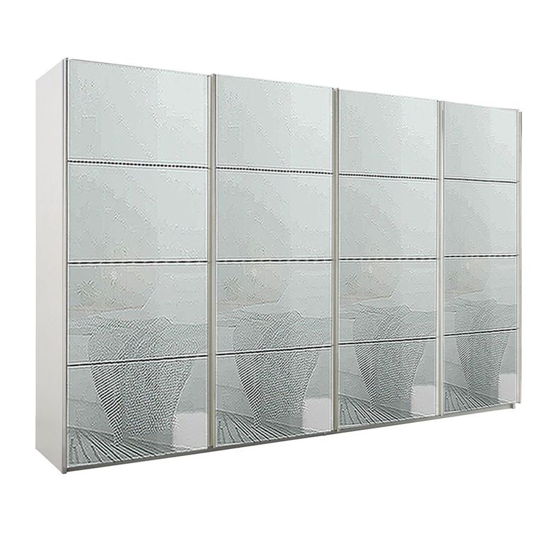 Beluga Extra Sliding Wardrobe - 361cm - 4 Door - Alpine White & Silk Grey Glass