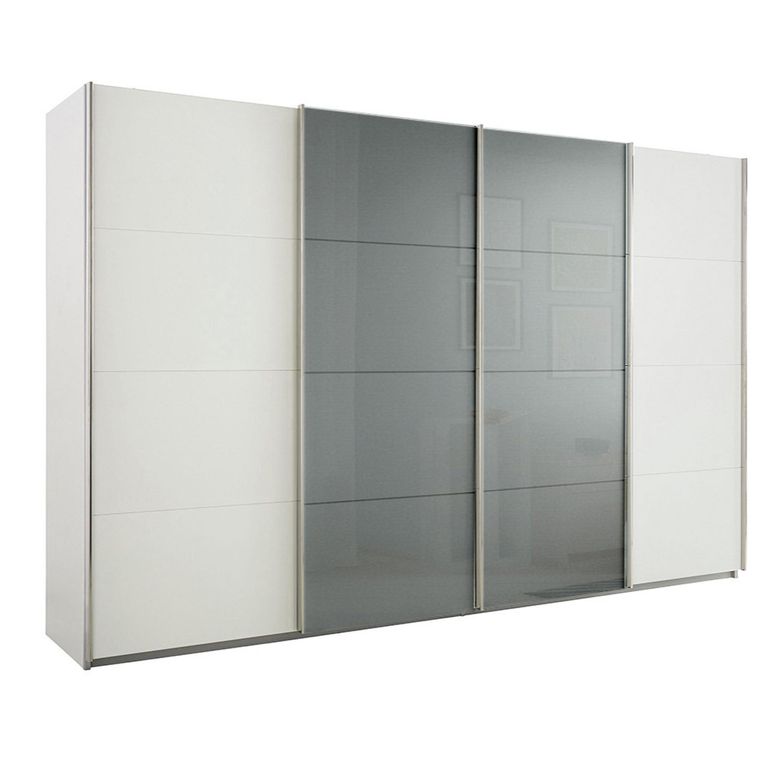 Beluga Extra Sliding Wardrobe - 361cm - 4 Door - Alpine White & Silk Grey Glass Front