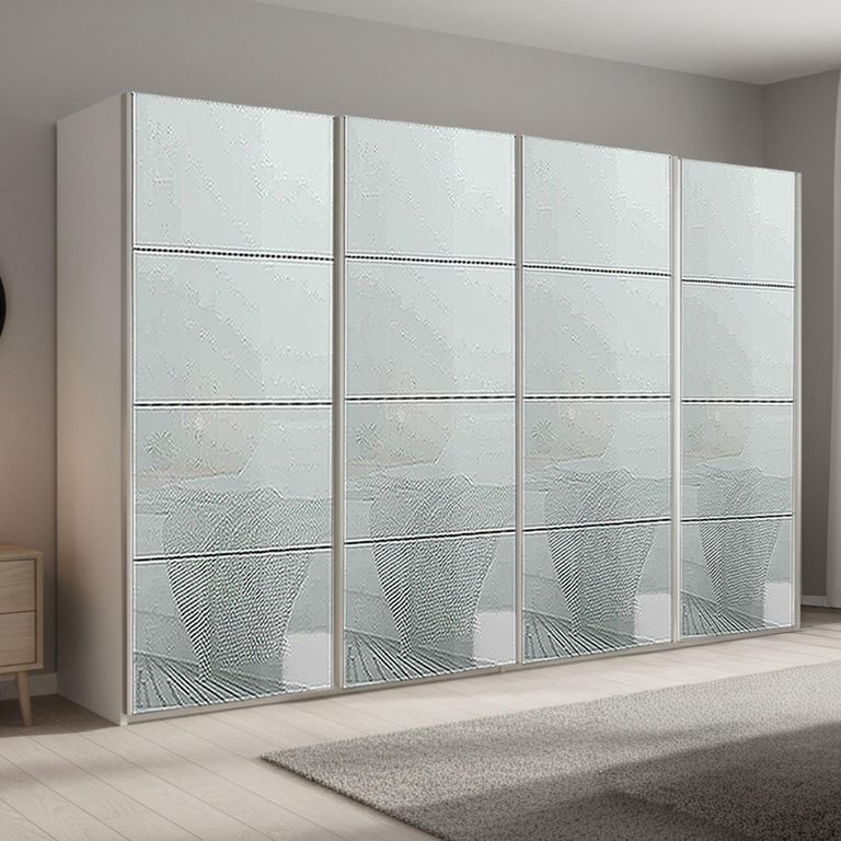 Beluga Extra Sliding Wardrobe - 361cm - 4 Door - Alpine White & Silk Grey Glass
