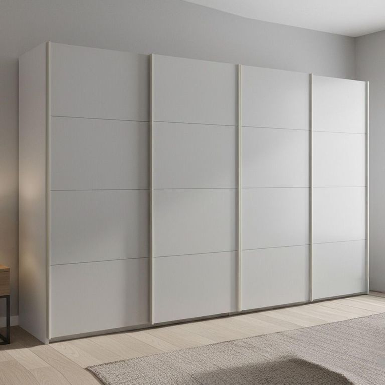 Beluga Extra Sliding Wardrobe - 361cm - 4 Door - Alpine White & Silk Grey