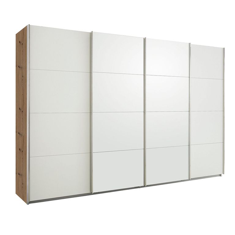 Beluga Extra Sliding Wardrobe - 361cm - 4 Door - Artisan Oak & Alpine White