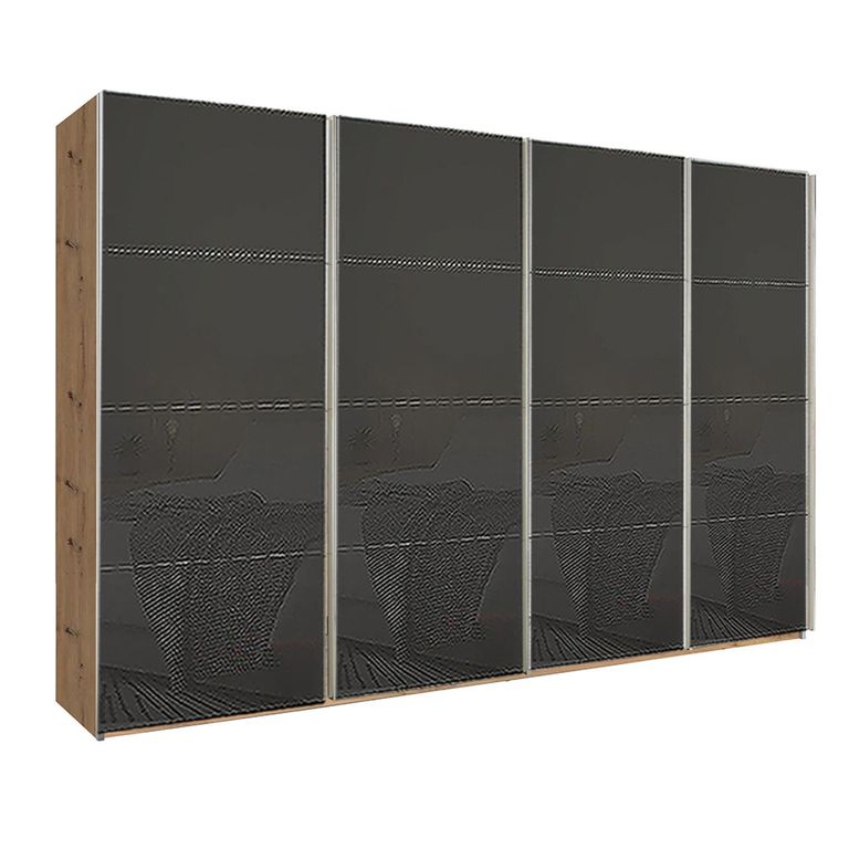 Beluga Extra Sliding Wardrobe - 361cm - 4 Door - Artisan Oak & Basalt Glass