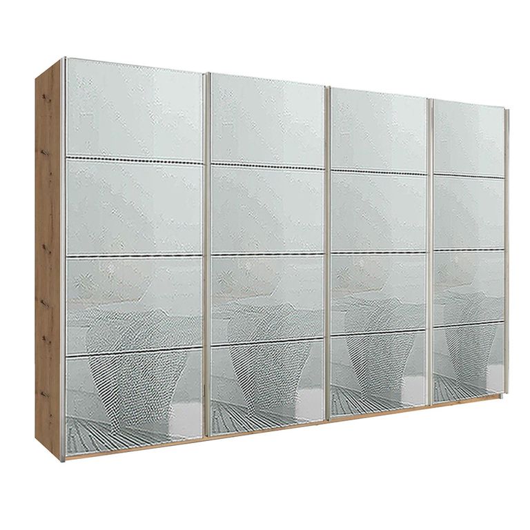 Beluga Extra Sliding Wardrobe - 361cm - 4 Door - Artisan Oak & Silk Grey Glass