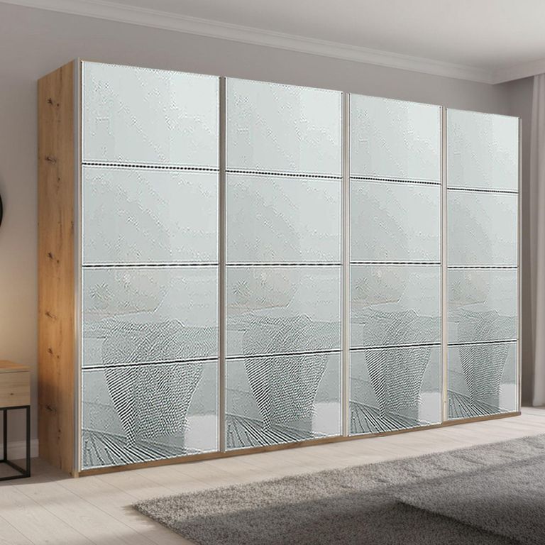 Beluga Extra Sliding Wardrobe - 361cm - 4 Door - Artisan Oak & Silk Grey Glass