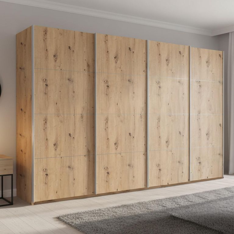 Beluga Extra Sliding Wardrobe - 361cm - 4 Door - Artisan Oak