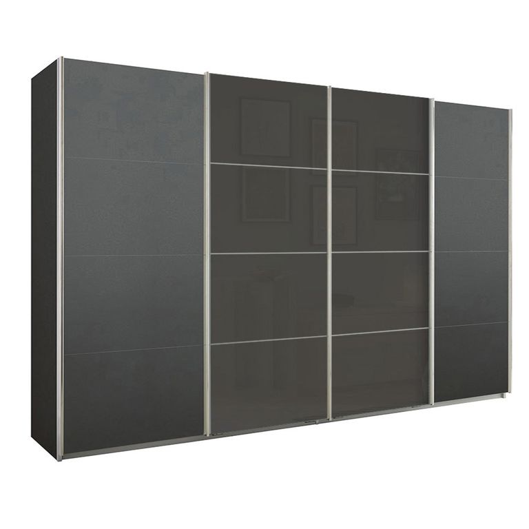Beluga Extra Sliding Wardrobe - 361cm - 4 Door - Graphite & Basalt Glass Front