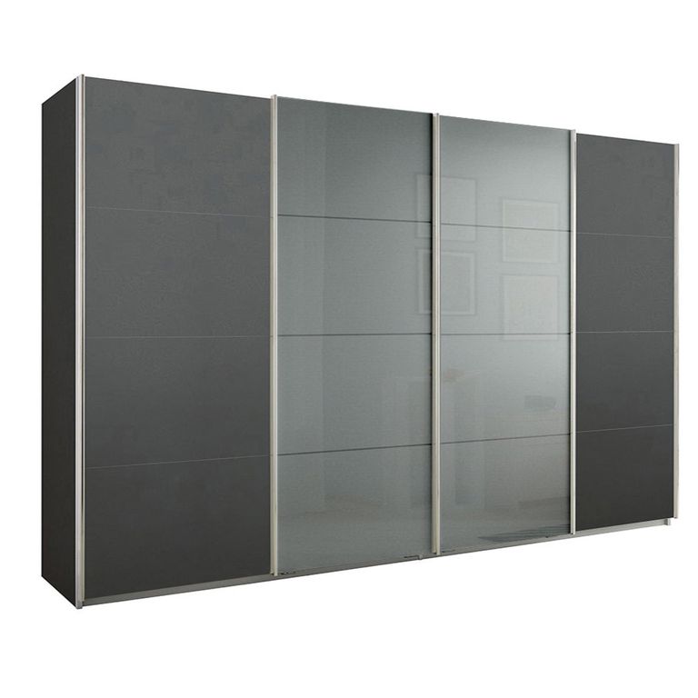 Beluga Extra Sliding Wardrobe - 361cm - 4 Door - Graphite & Silk Grey Glass Front