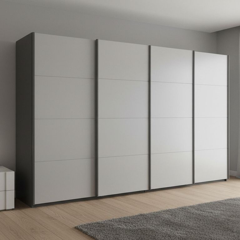 Beluga Extra Sliding Wardrobe - 361cm - 4 Door - Graphite & Silk Grey