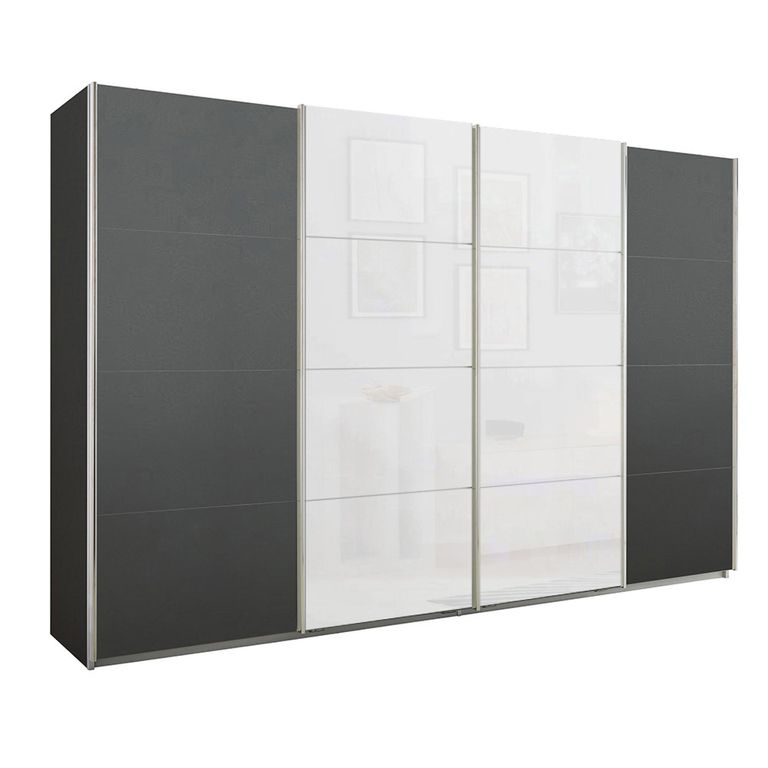 Beluga Extra Sliding Wardrobe - 361cm - 4 Door - Graphite & White Glass Front