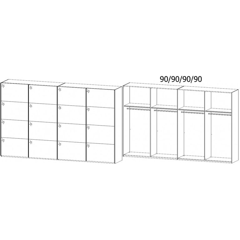 Beluga Extra Sliding Wardrobe - 361cm - 4 Door - Graphite & White High Gloss