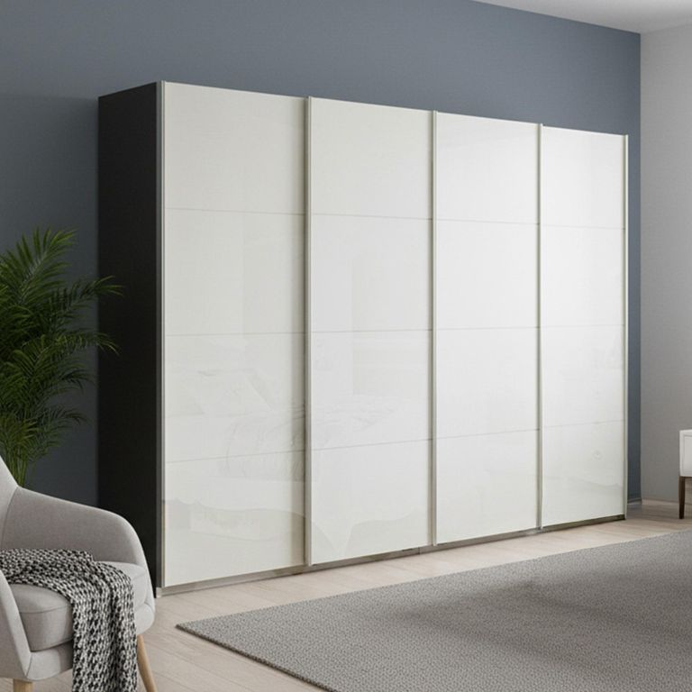 Beluga Extra Sliding Wardrobe - 361cm - 4 Door - Graphite & White High Gloss