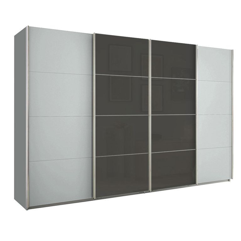 Beluga Extra Sliding Wardrobe - 361cm - 4 Door - Silk Grey & Basalt Glass Front