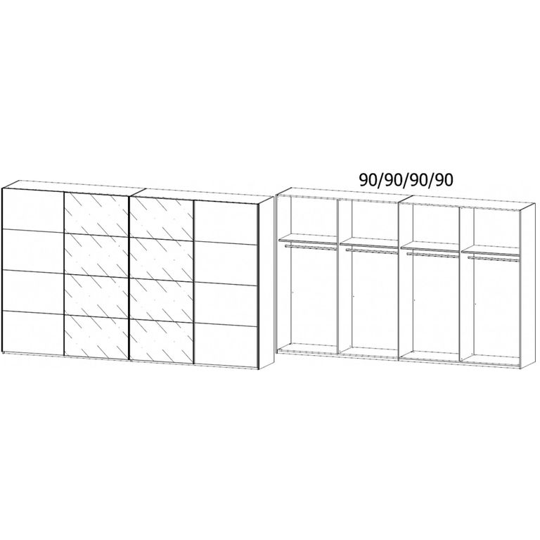 Beluga Extra Sliding Wardrobe - 361cm - 4 Door - Silk Grey & Basalt Glass Front