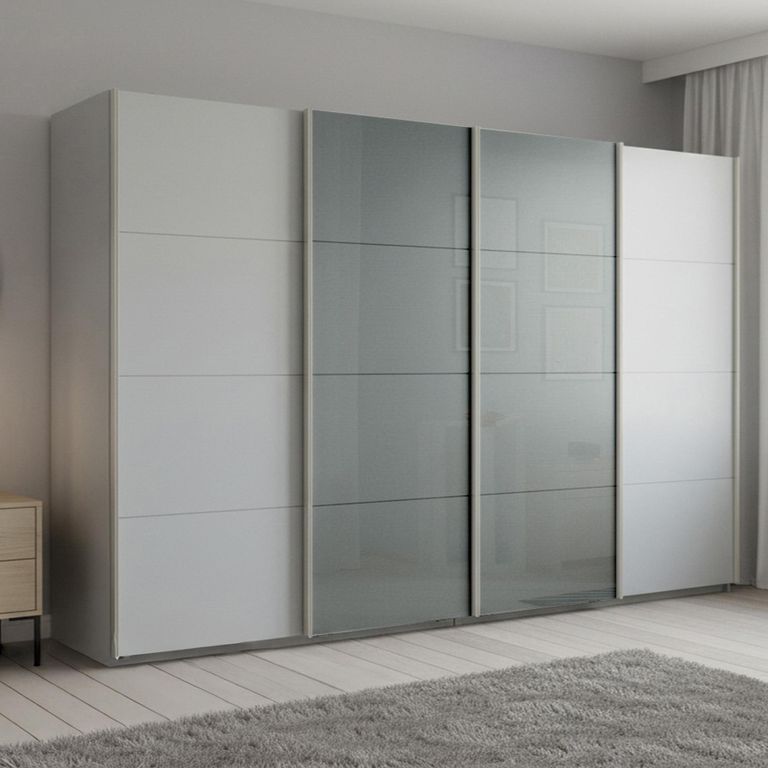 Beluga Extra Sliding Wardrobe - 361cm - 4 Door - Silk Grey & Silk Grey Glass Front
