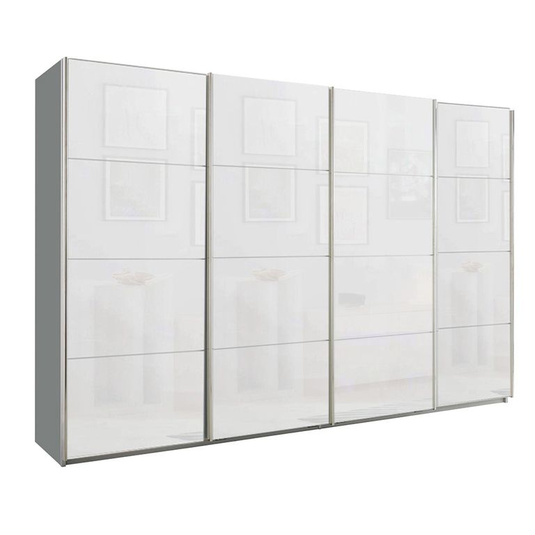 Beluga Extra Sliding Wardrobe - 361cm - 4 Door - Silk Grey & White Glass
