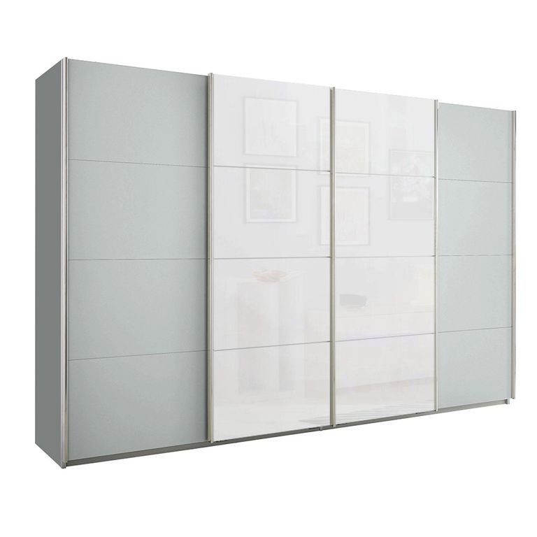 Beluga Extra Sliding Wardrobe - 361cm - 4 Door - Silk Grey & White Glass Front