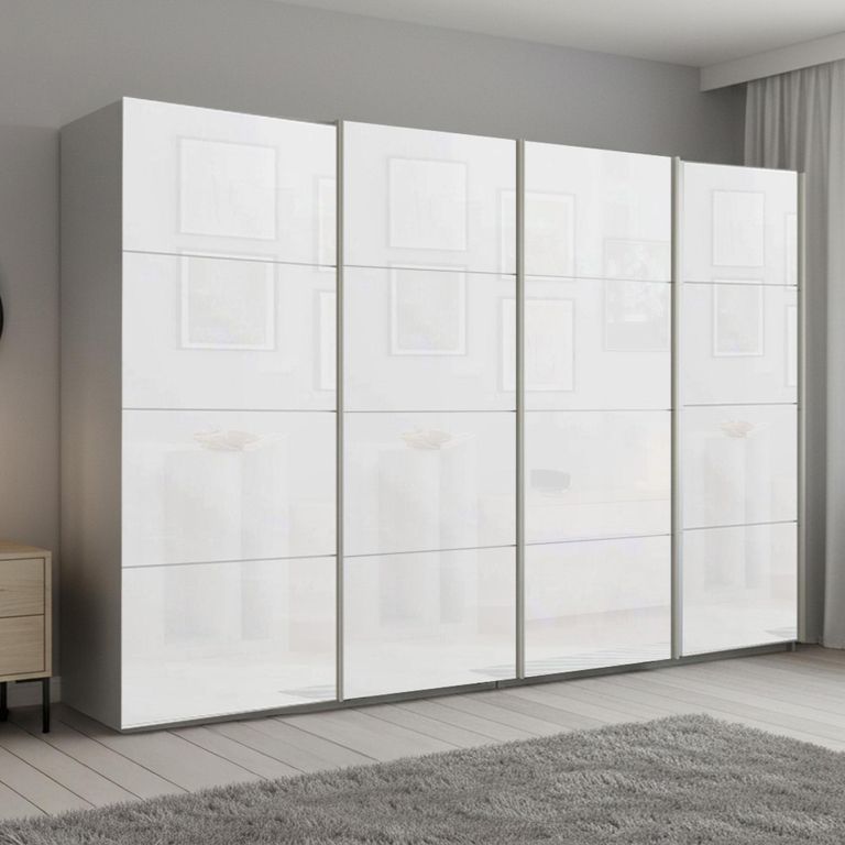 Beluga Extra Sliding Wardrobe - 361cm - 4 Door - Silk Grey & White Glass