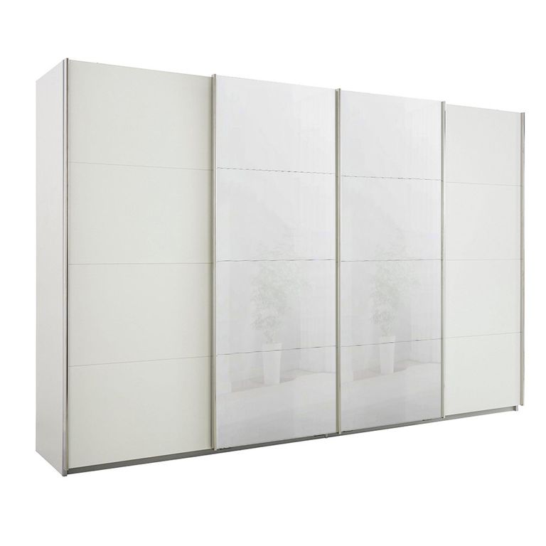 Beluga Extra Sliding Wardrobe - 361cm - 4 Door - White High Gloss & Alpine White Front