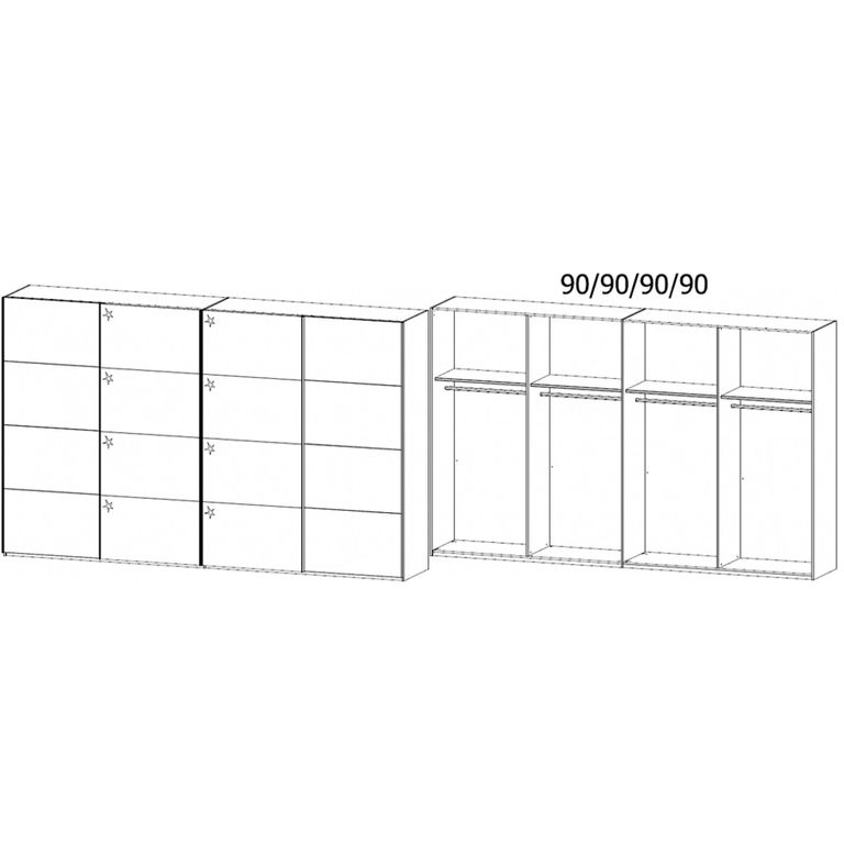 Beluga Extra Sliding Wardrobe - 361cm - 4 Door - White High Gloss & Graphite Front