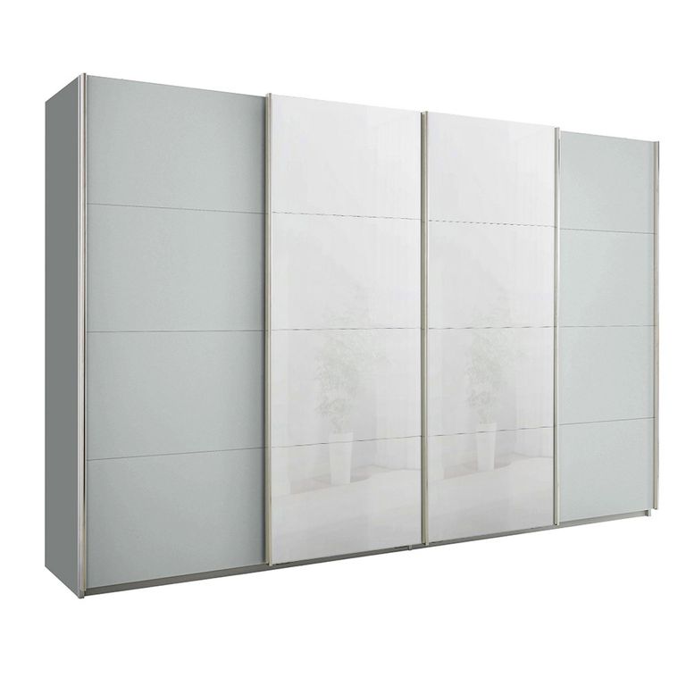 Beluga Extra Sliding Wardrobe - 361cm - 4 Door - White High Gloss & Silk Grey Front