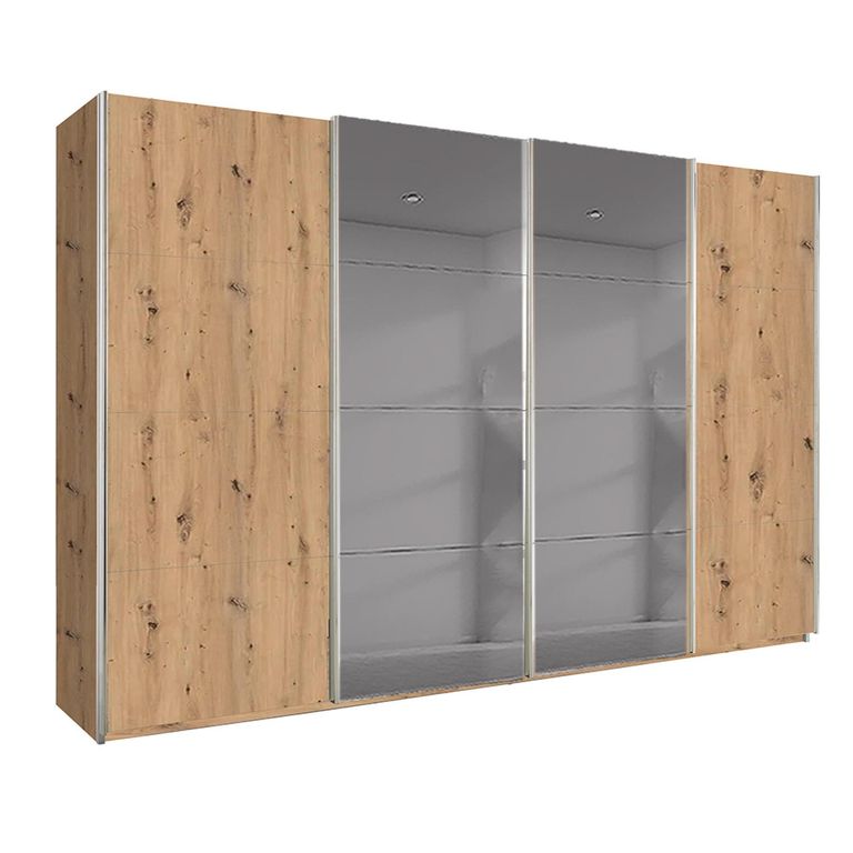 Rauch Beluga Extra 361cm 4 Door Sliding Wardrobe with Grey Mirror - Artisan Oak