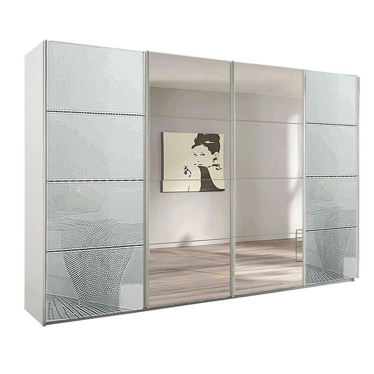 Beluga Extra Sliding Wardrobe - 361cm - 4 Door - Mirror - Alpine White & Silk Grey Glass