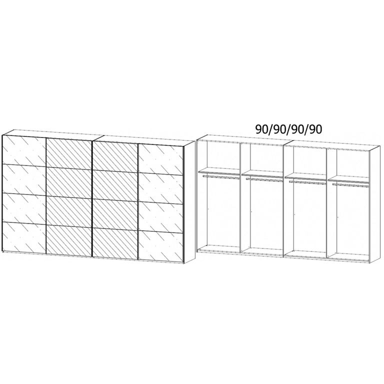 Beluga Extra Sliding Wardrobe - 361cm - 4 Door - Mirror - Artisan Oak & Basalt Glass