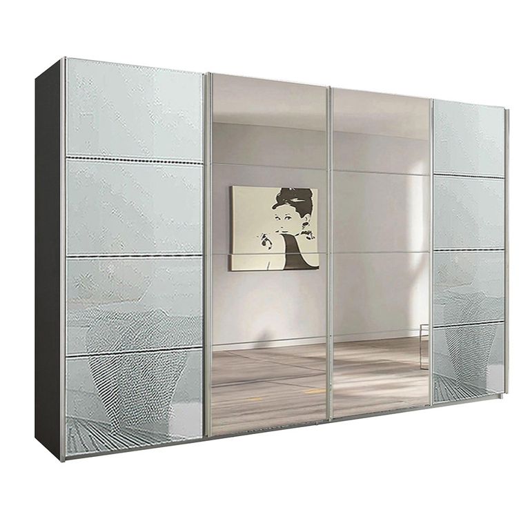 Beluga Extra Sliding Wardrobe - 361cm - 4 Door - Mirror - Graphite & Silk Grey Glass