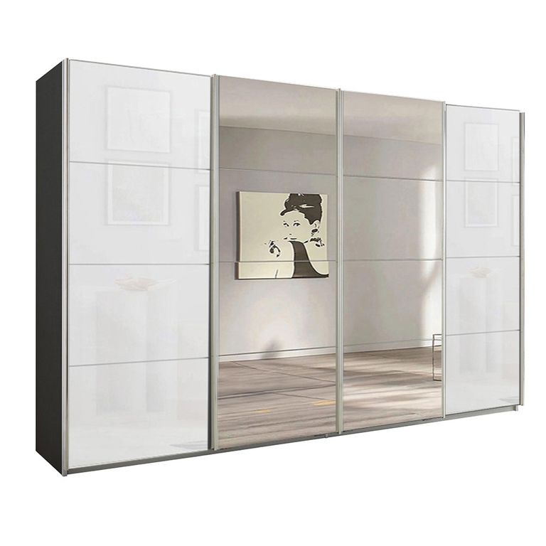 Beluga Extra Sliding Wardrobe - 361cm - 4 Door - Mirror - Graphite & White Glass