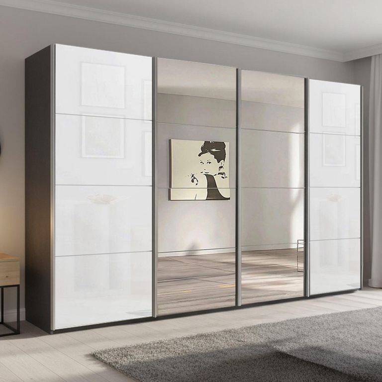 Beluga Extra Sliding Wardrobe - 361cm - 4 Door - Mirror - Graphite & White Glass