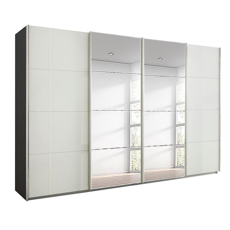 Beluga Extra Sliding Wardrobe - 361cm - 4 Door - Mirror - Graphite & White High Gloss