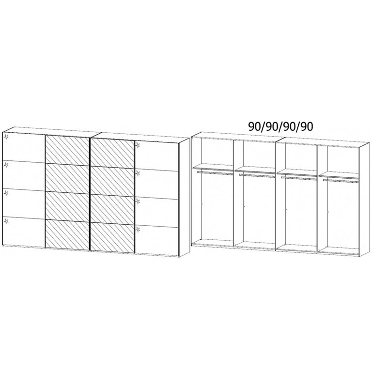 Beluga Extra Sliding Wardrobe - 361cm - 4 Door - Mirror - Graphite & White High Gloss
