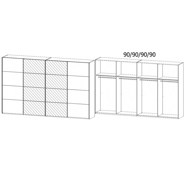 Beluga Extra Sliding Wardrobe - 361cm - 4 Door - Mirror - Silk Grey