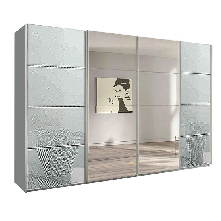 Beluga Extra Sliding Wardrobe - 361cm - 4 Door - Mirror - Silk Grey & Silk Grey Glass