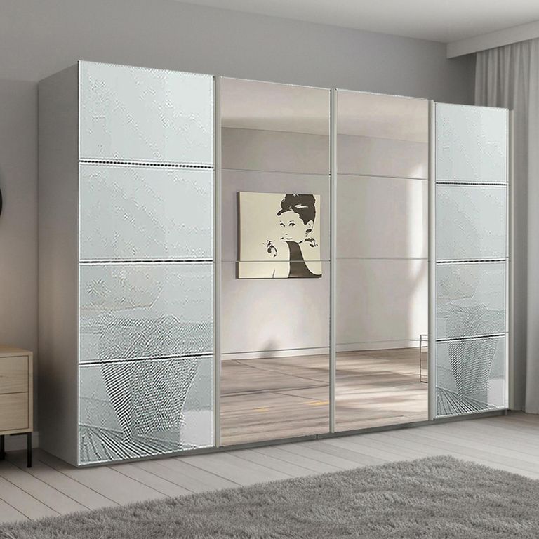 Beluga Extra Sliding Wardrobe - 361cm - 4 Door - Mirror - Silk Grey & Silk Grey Glass