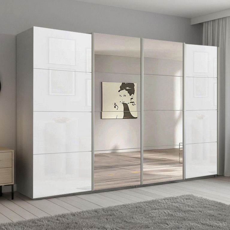Beluga Extra Sliding Wardrobe - 361cm - 4 Door - Mirror - Silk Grey & White Glass