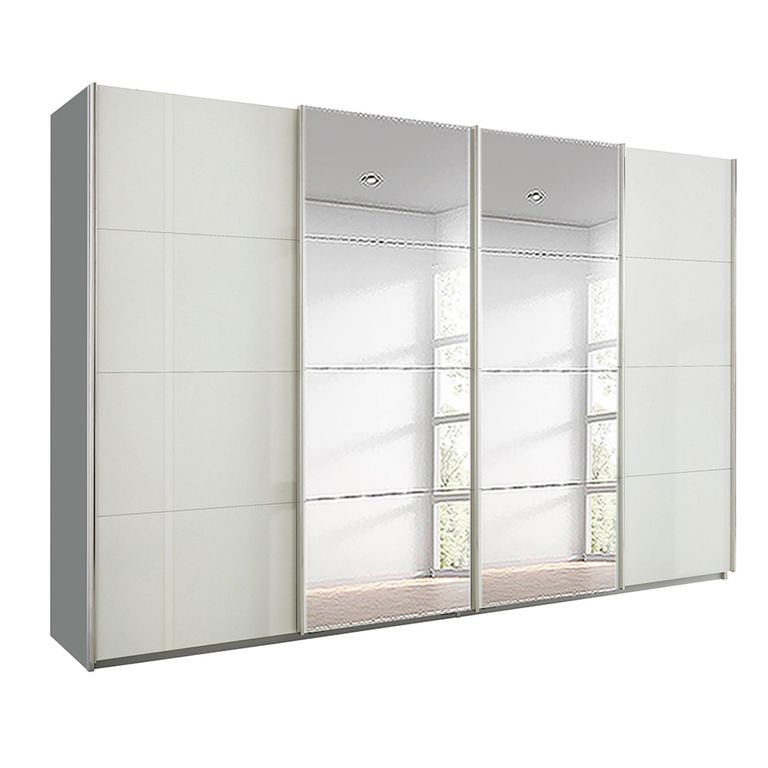 Beluga Extra Sliding Wardrobe - 361cm - 4 Door - Mirror - Silk Grey & White High Gloss
