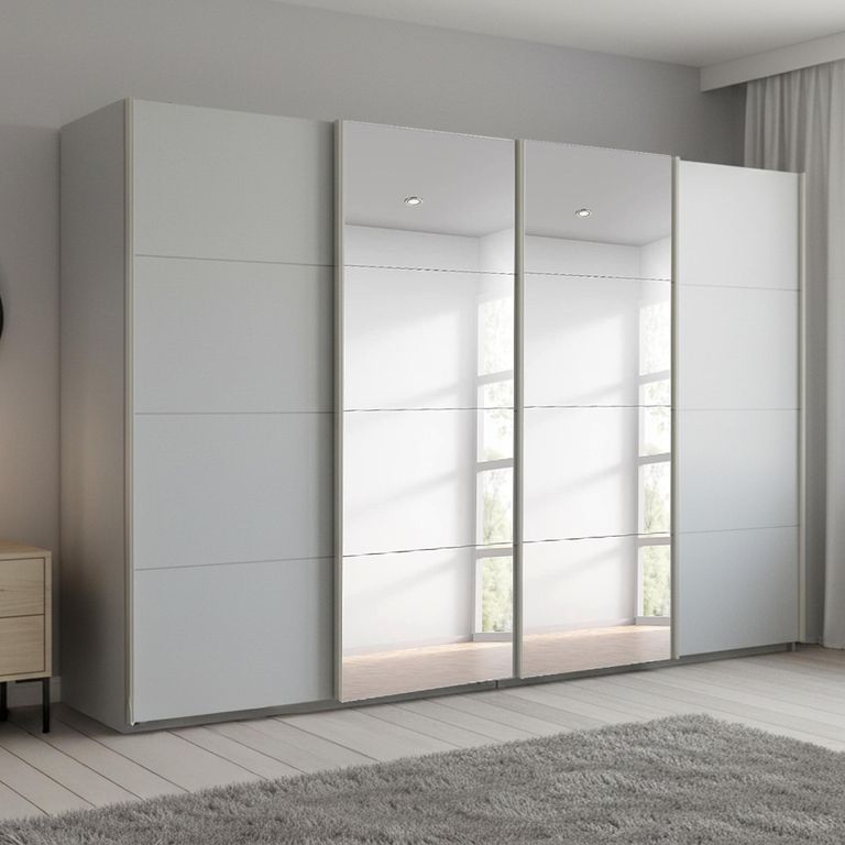 Beluga Extra Sliding Wardrobe - 361cm - 4 Door - Mirror - Silk Grey