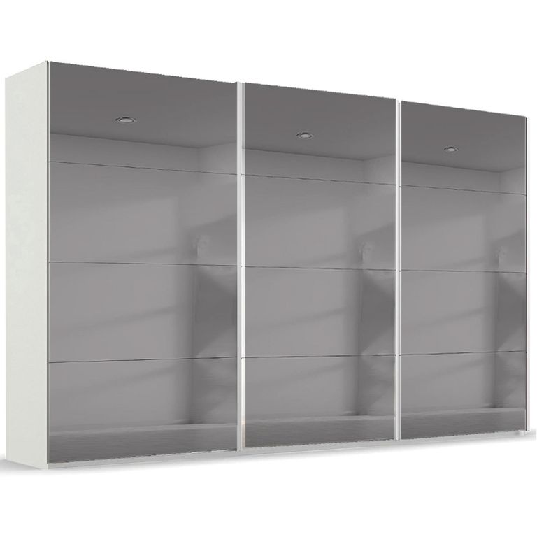 Beluga Extra Sliding Wardrobe - 406cm - 3 Door - Grey Mirrored - Alpine White