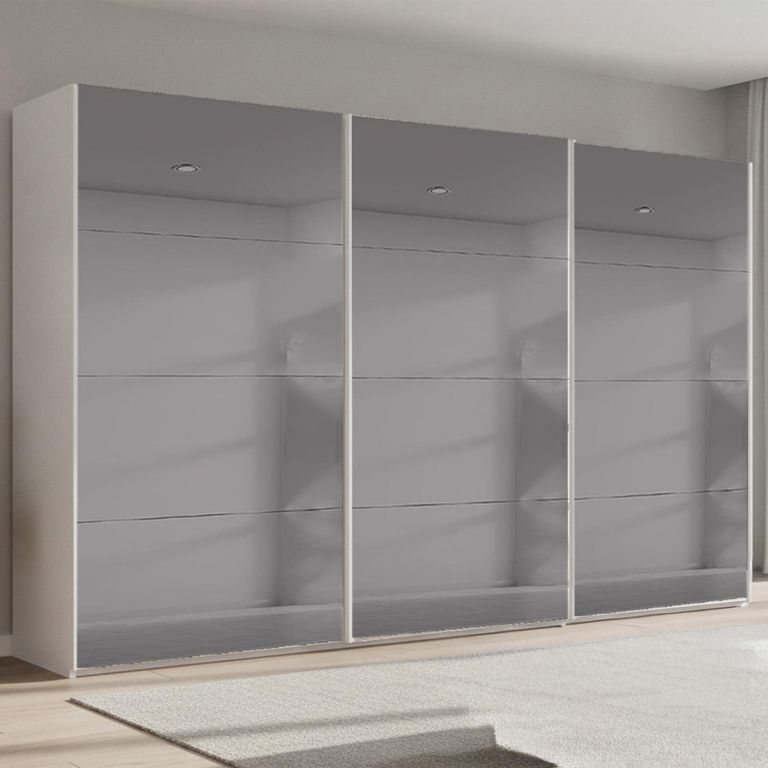Beluga Extra Sliding Wardrobe - 406cm - 3 Door - Grey Mirrored - Alpine White