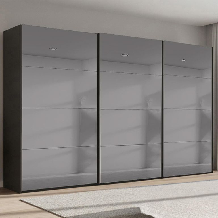 Beluga Extra Sliding Wardrobe - 406cm - 3 Door - Grey Mirrored - Graphite