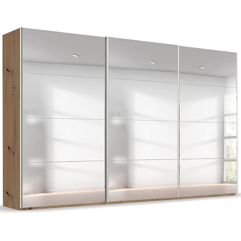 Beluga Extra Sliding Wardrobe - 406cm - 3 Door - Mirrored - Artisan Oak