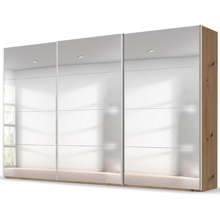 Beluga Extra Sliding Wardrobe - 406cm - 3 Door - Mirrored - Artisan Oak